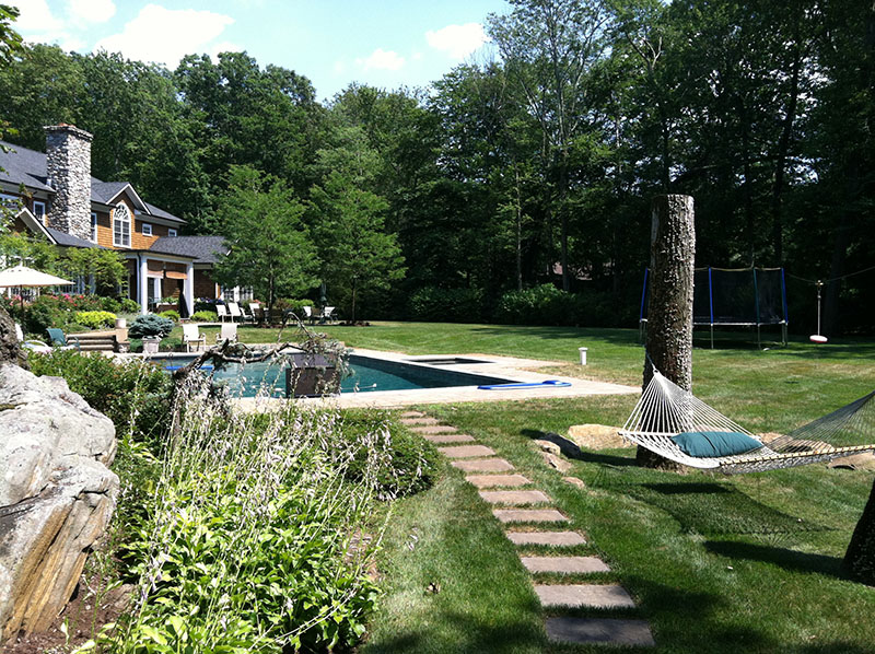 hamock and pool in backyard